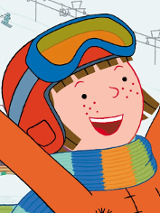 Rysunek roześmianej dziewczynki w zimowym stroju.