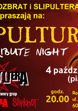 Na czerwonym tle żółte i białe napisy informujące o wydarzeniu.