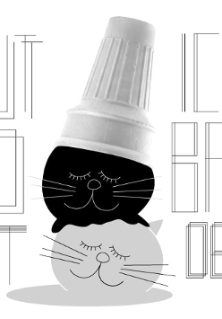 Białe tło z grafiką dwóch głów kotów leżącycj na sobie. Na nich stoi rożek od lodów. Całość przypomina topiące się lody. Po lewej napis "Silent Disco Kot". Po prawej napis "Ice, Ice Babe 06.09 20:00"