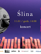 na pomarańczowym tle czarno-biała grafika w okrągłej ramce. Na środku napis "Ślina 11.01. godz. 14L99.". Po prawej żółto-różowym napis "JandZZ".