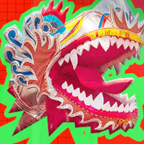 Kolorowa głowa smoka.