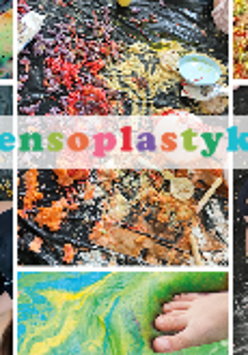 Kolaż zdjęć z dziećmi wykonującymi prace plastyczne.
