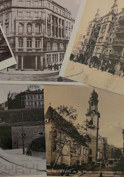 Archiwalne zdjęcia w sepii z różnymi zabytkami Poznania.