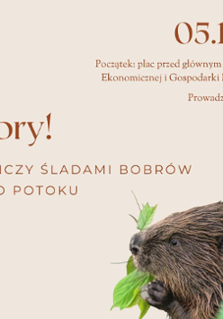 Bóbr, który trzyma w pyszczku listek, dookoła napisy informujące o wydarzeniu.