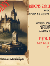 Na grafice po lewej stronie widnieje klimatyczna ilustracja średniowiecznego zamku w otoczeniu owiec i nagrobka, podkreślająca baśniowo-gotycki nastrój wydarzenia. Obok napisy, któe informują o wydarzeniu.