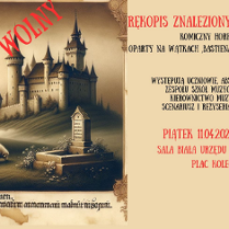 Na grafice po lewej stronie widnieje klimatyczna ilustracja średniowiecznego zamku w otoczeniu owiec i nagrobka, podkreślająca baśniowo-gotycki nastrój wydarzenia. Obok napisy, któe informują o wydarzeniu.