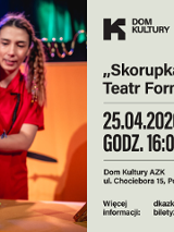 Na zdjęciu uśmiechnięta aktorka w czerwonym stroju, która animuje dużą, czerwoną lalkę smoka z wystającym językiem. Wydarzenie odbędzie się 25 kwietnia 2026 roku o godzinie 16:00 w Domu Kultury AZK w Poznaniu.