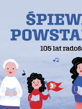 Na niebieskim tle postacie od osoby starszej po dziecko. Obrazek sugeruje, że te osoby śpiewają.