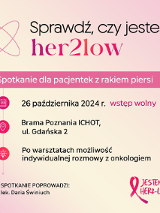 Plakat w różowej kolorystyce, napisy informujące o wydarzeniu