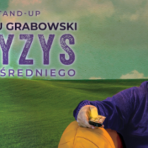 Mężczyzna na tle łąki, informacje o wydarzeniu stand-up "Kryzys życia średniego".