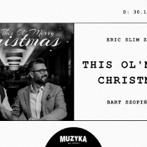 Czarno-białe zdjęcie dwóch mężczyzn, informacje o koncercie.