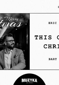 Czarno-białe zdjęcie dwóch mężczyzn, informacje o koncercie.