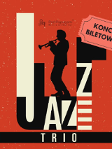 Zdjęcie przedstawia plakat reklamujący koncert jazzowy. Zawiera sylwetkę trębacza przed żółtym tłem z nakładającymi się okręgami różnych kolorów. Słowo "Jazz" napisane jest dużą, pogrubioną czcionką, a w prawym górnym rogu znajduje się bilet z napisem "Koncert biletowany".