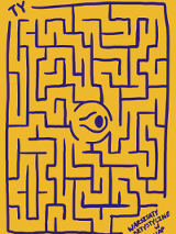 Plakat, na żółtym tle narysowany labirynt.