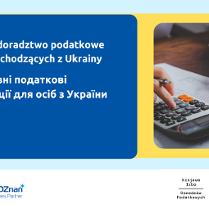 Grafika promocyjna konsultacji "UA Bezpłatne doradztwo podatkowe dla osób pochodzących z Ukrainy"