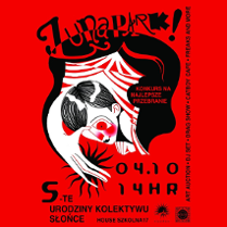 Plakat informujący o urodzinach kolektywu Słońce.