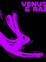Fioletowy rysunek królika, informacje o koncercie zespołów Venus Eclipse i Rabbithole.