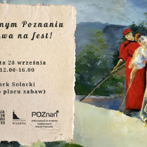 Na plakacie znajdują się dwie dziewczyny namalowane techniką olejną. Z boku znajduje się kartka starego papieru z informacją o wydarzeniu.