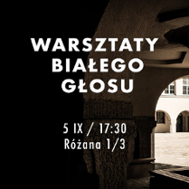 Widok na dziedzinec szkoły, informacje o warsztatach białego głosu.