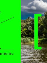 Baner, podzielony na dwie części, po lewej stronie, na odblaskowym zielonym tle tytuł warsztatów, po prawej stronie zdjęcie fragmentu rzeki z brzegiem porośniętym roślinami.