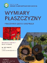 Plakat, który reklamuje wernisaż twórczości dziecięcej - Wymiary Płaszczyzny. Na niebieskim tle zdjęcia wybranych prac dziecięcych, wokół napisy, które informują o wydarzeniu.