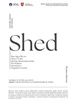 Tytuł wystawy Shed, informacje o wydarzeniu, to wszystko na białym tle.
