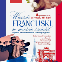 Na biało- czerono-niebieskim plakacie symbole związne z Francją i napisy, które informują o wydarzeniu.