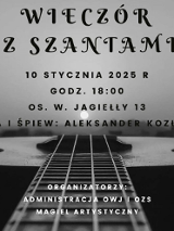 Informacje o wydarzeniu, na szarym tle z widoczną gitarą.