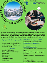 Zdjęcie przedstawia plakat, na którym znajduje się przykładowy program warsztatów językowych Euroweek.