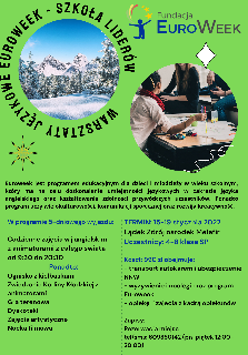 Zdjęcie przedstawia plakat, na którym znajduje się przykładowy program warsztatów językowych Euroweek.
