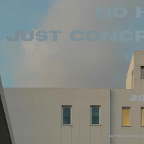 Plakat wystawy fotograficznej "No hair just concrete". Zdjęcie fragmentu betonowej konstrukcji.