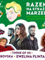 Plakat promujący XVIII Wielką Charytatywną Galę Fundacji Mam Marzenie. Znajdują się na nim zdjęcia zaproszonych wykonawców i gości specjalnych, a w górnej części nazwa wydarzenia na zielonym tle, w towarzystwie dwóch rysunków dłoni i jednego rysunku uśmiechniętej twarzy. Nad nazwą wydarzenia znajduje się napis razem na straży marzeń.