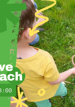 Baner, po lewej stronie na zielonym tle opis wydarzenia, po prawej zdjęcie dziecka bawiącego się na trawie.