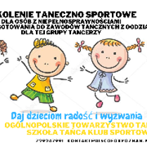 Obrazek promuje zajęcia taneczno sportowe dla niepełnosprawnych dzieci i młodzieży.