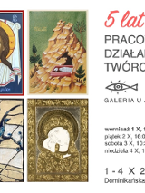 Na białym tle cztery miniatury obrazów z galerii oraz informacje o wystawie opisane w treści wydarzenia.