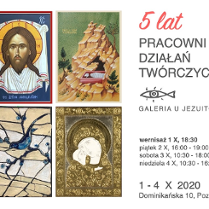 Na białym tle cztery miniatury obrazów z galerii oraz informacje o wystawie opisane w treści wydarzenia.