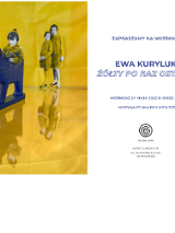 Zaproszenie na wystawę z informacjami o nazwie i czasie wystawy, a także jedna z prac artystki.