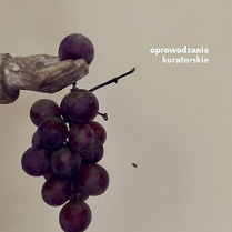 Fragment ekspozycji - dłoń trzymająca kiść winogron