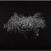 Rysunek złożony z białych linii na czarnym tle