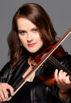 Na grafice artystka grająca na skrzypcach.