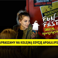 zdjęcie uczestników poprzedniej edycji Fun Fest dopiskiem "zapraszamy na kolejną edycję apokalipsy!" oraz logiem FUN FEST