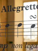 Zdjęcie pięciolinii na przeźroczu. W tle zamazane okno.