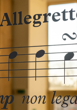 Zdjęcie pięciolinii na przeźroczu. W tle zamazane okno.