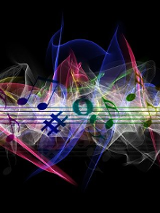 Świetliste nuty na pięciolini.