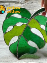 zielony, sercowaty liść Monstery w postaci witrażu