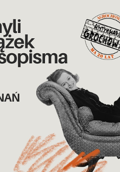 W prawej części grafiki biało-czarne zdjęcie kobiety rozłożonej wygodnie w fotelu, po lewej napisy informujące o wydarzeniu.