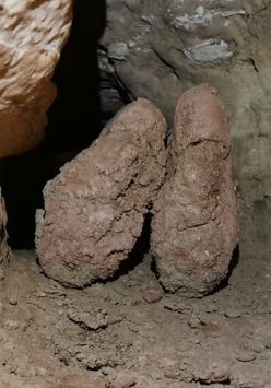 Fragment skały i dwa meteoryty.