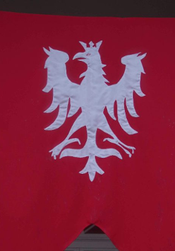 Na zdjęciu flaga powstańcza.