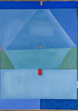 Na zdjęciu obraz Jerzego Nowowiejskiego zatytułowany "Błękitna (niebieska) abstrakcja" z 1965 roku