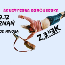 Plakat koncertu Zenek Grabowski - koncert akustyczny. Postać artysty jakby zawieszonego w powietrzu z gitarą w rękach.